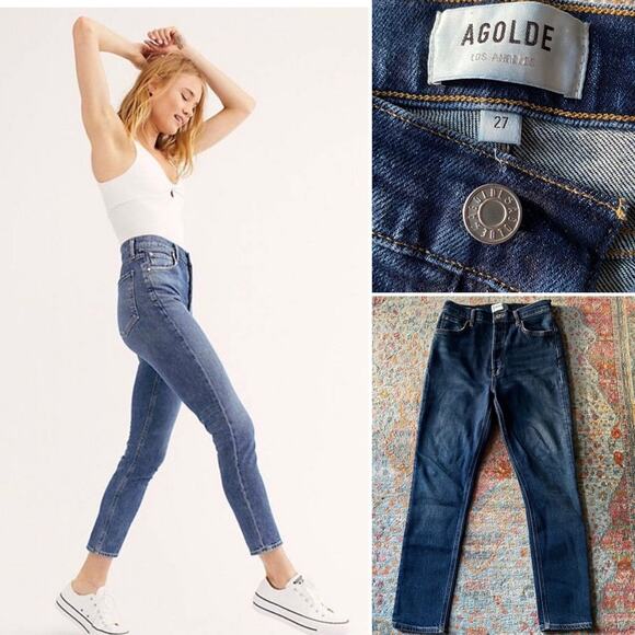 AGOLDE $218 Nico High Rise Slim Crop Button Fly Jean Dark Wash 27 EUC - Picture 1 of 15